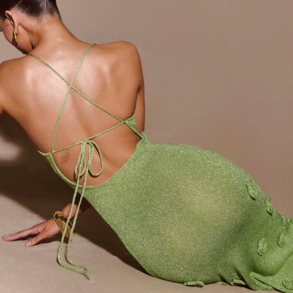 Meshki Suki Metallic Knit Maxi Dress - Pastel Green